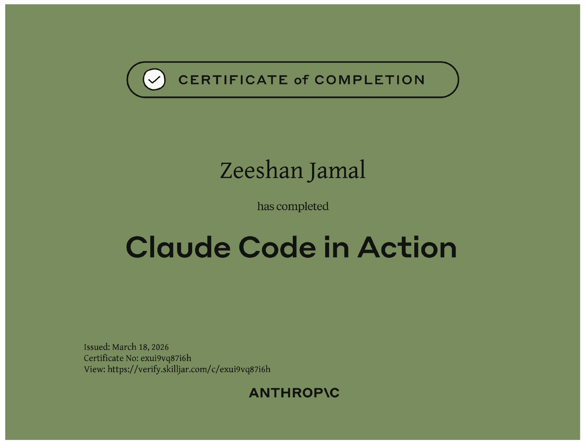 Claude Code in Action — Anthropic Certificate, Zeeshan Jamal 2026